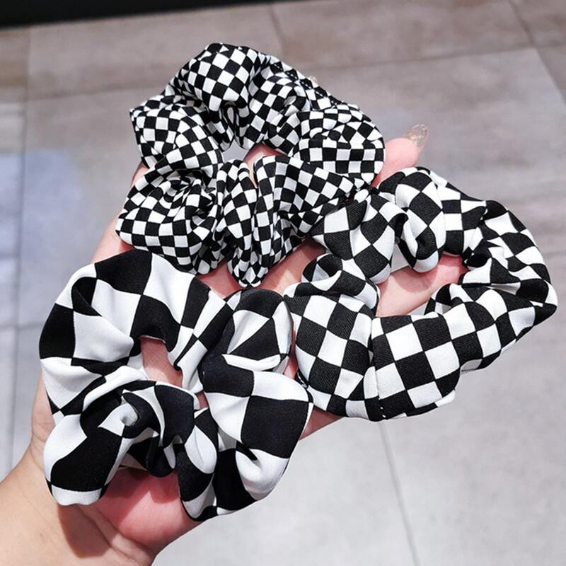 

3pcs Plaid Print Scrunchie, Black and white