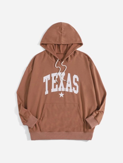 Letter Kangaroo Pocket Drawstring Hoodie