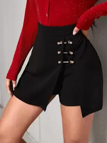 Firerie Falda con hebilla con diseño metálico de cintura alta - Negro - Ver 4