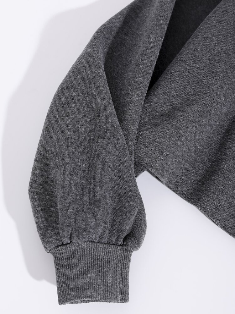 Thermal Lined Solid Sweatshirt With Sweatpants Fall Cloth For Women