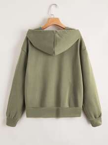 SHEIN Unity Capucha con cremallera de hombros caídos con cordón - Verde Oliva - Ver 2