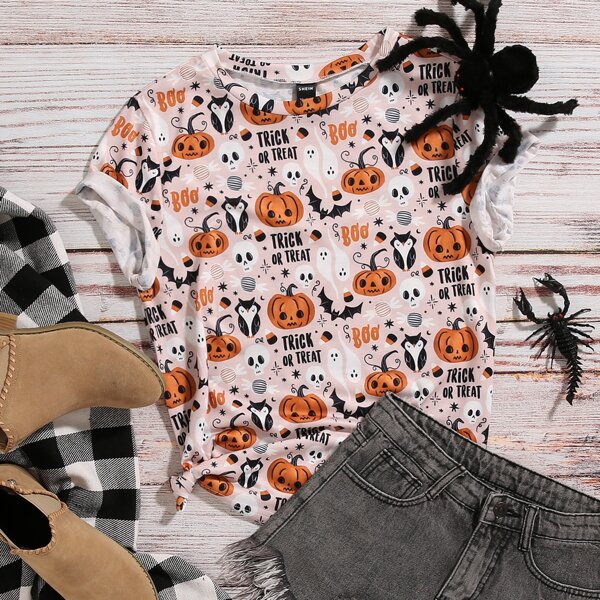 

Halloween Ghost & Pumpkin Print Tee, Multicolor