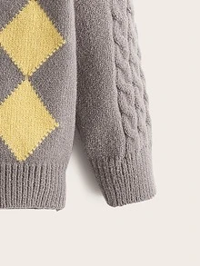 Toddler Boys Argyle Pattern Contrast Trim Cardigan - Grey - View 3