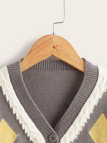 Toddler Boys Argyle Pattern Contrast Trim Cardigan - Grey - View 4