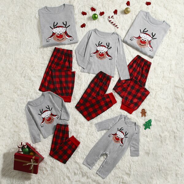 

Baby Christmas Elk Print Jumpsuit, Grey