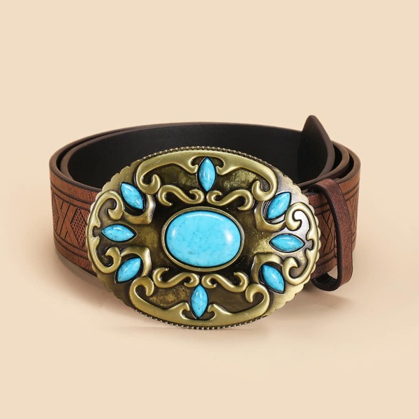

PU Buckle Belt With Hole Punch, Multicolor