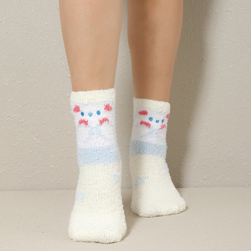

Cartoon Graphic Fuzzy Socks, White