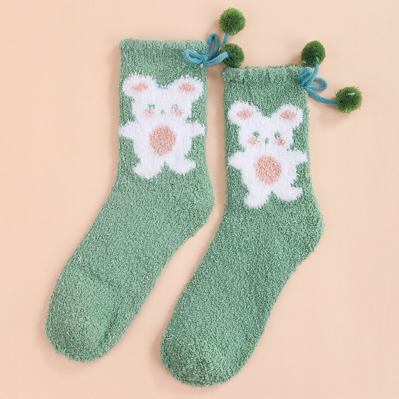 

Cartoon Graphic Fuzzy Socks, Green