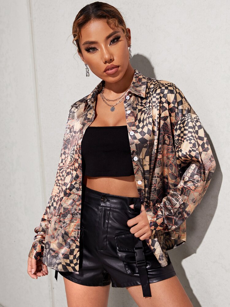 SHEIN Unity Geo & Figure Graphic Shirt - Multicolor - View 3