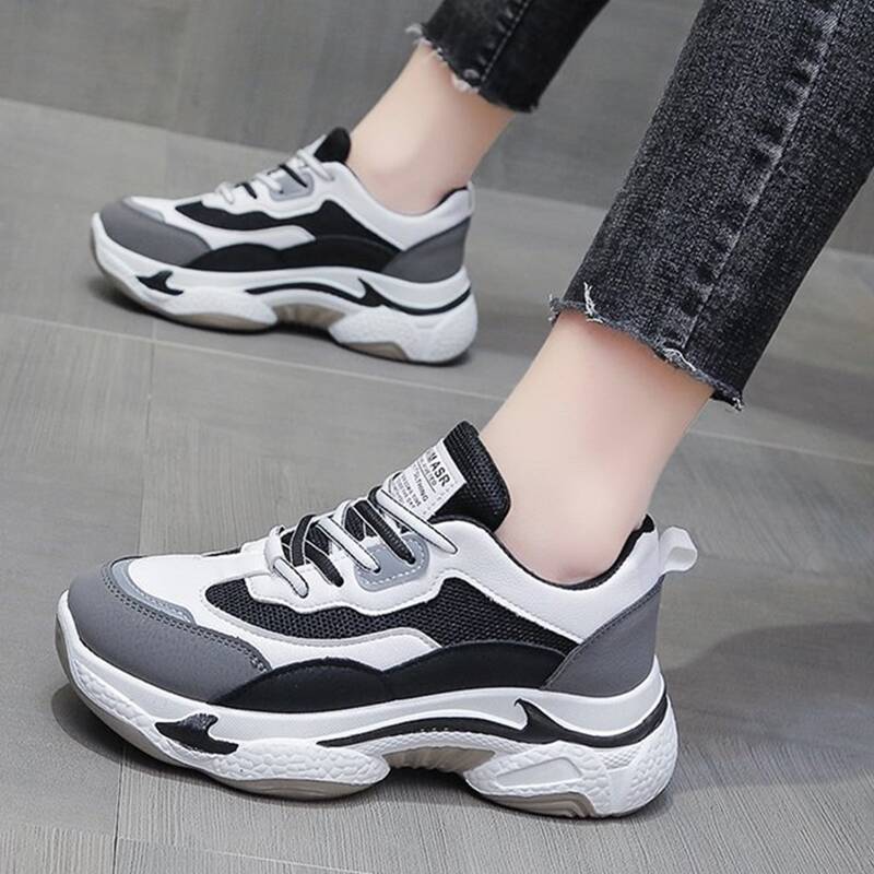 

Lace Up Front Mesh Panel Sneakers, Black