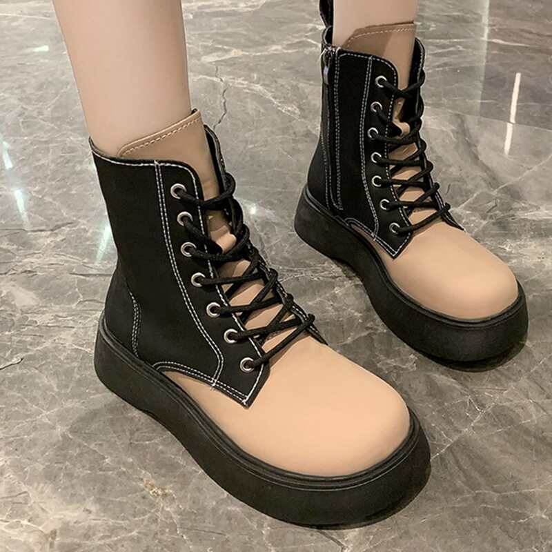 

Two Tone Lace-up Front Boots, Maroon