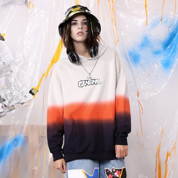 

1pc Letter Graphic Ombre Drop Shoulder Hoodie, Multicolor