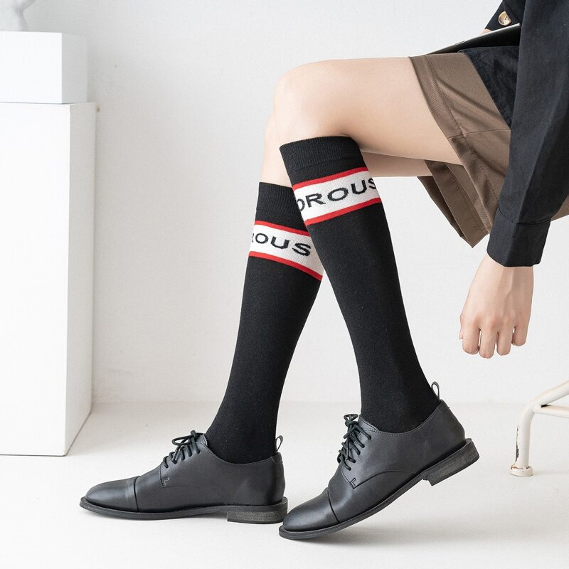 

Letter Graphic Over The Calf Socks, Black