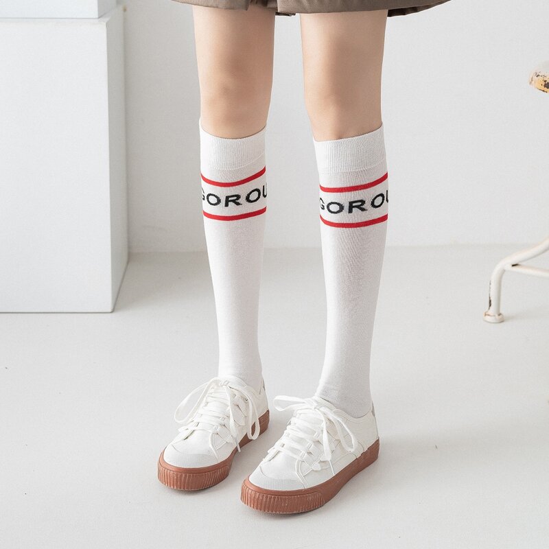 

Letter Graphic Over The Calf Socks, White