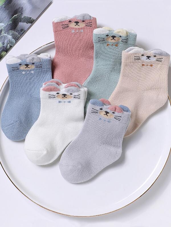 嬰兒6雙卡通動物裝飾襪子