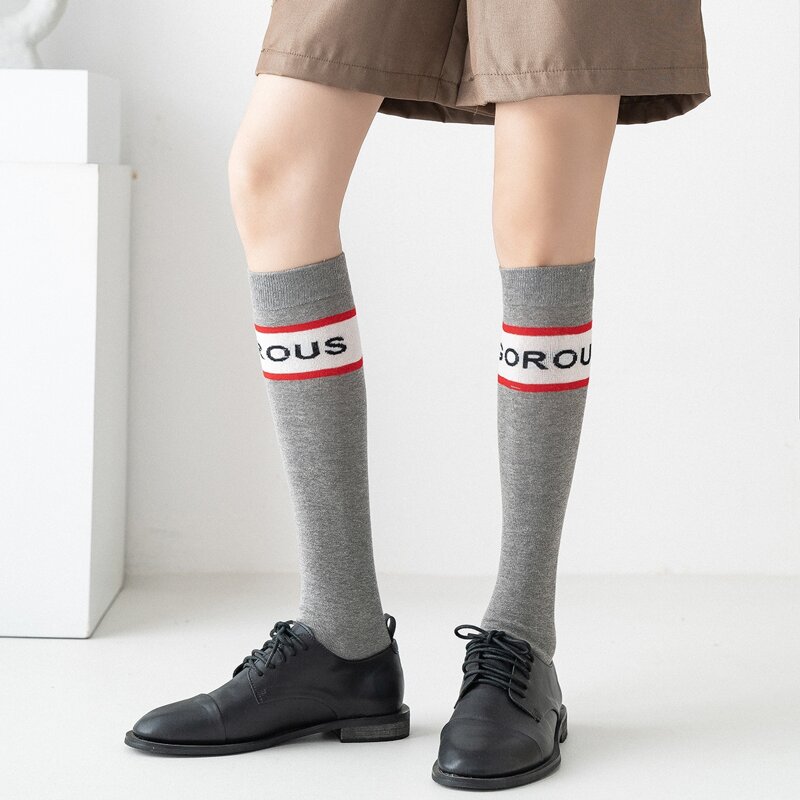 

Letter Graphic Over The Calf Socks, Grey