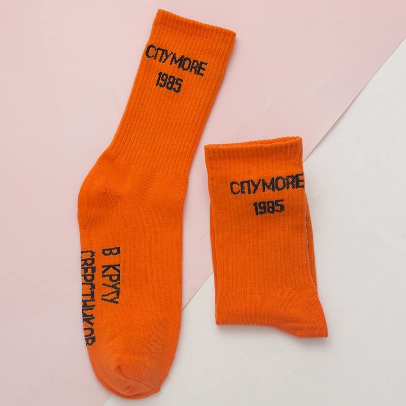

Slogan Graphic Crew Socks, Orange