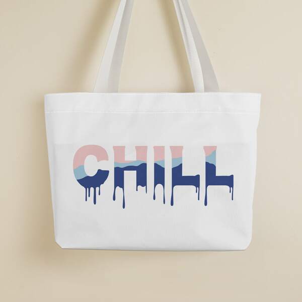 

Colorblock Letter Graphic Large Capacity Tote Bag, White