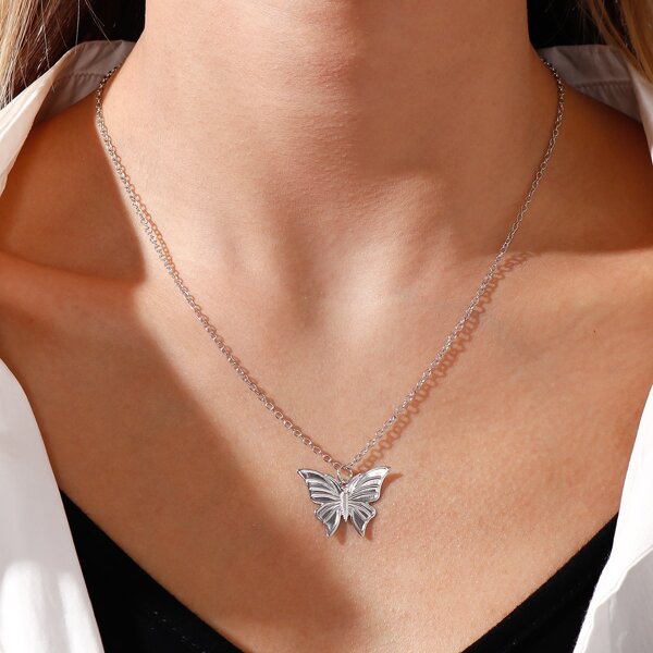 

Butterfly Pendant Necklace, Silver