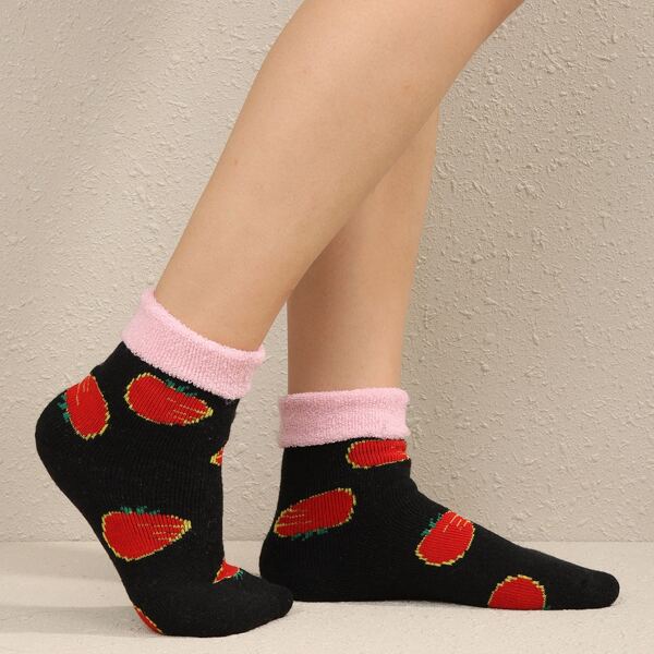 

Fruit Print Crew Socks, Black