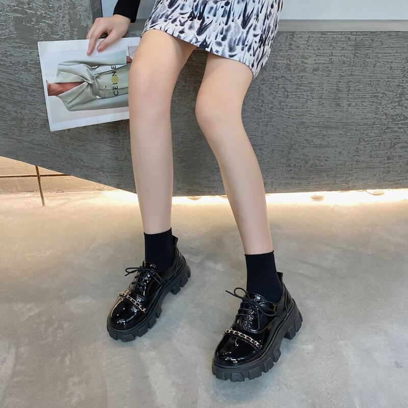 

Patent Leather Platform Oxfords, Black