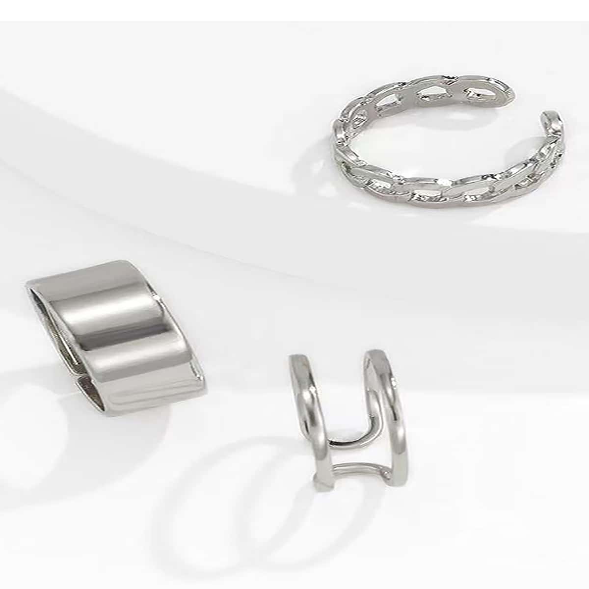 

3pcs Chain Design Ring, Silver