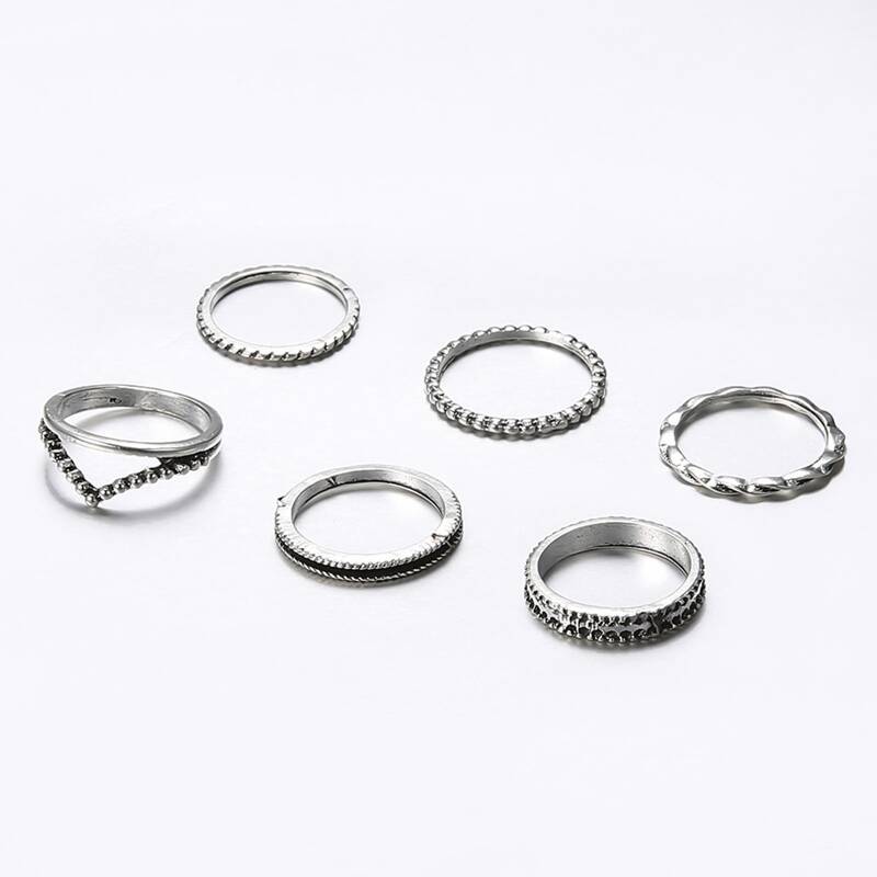 

6pcs Twist Design Ring, Silver