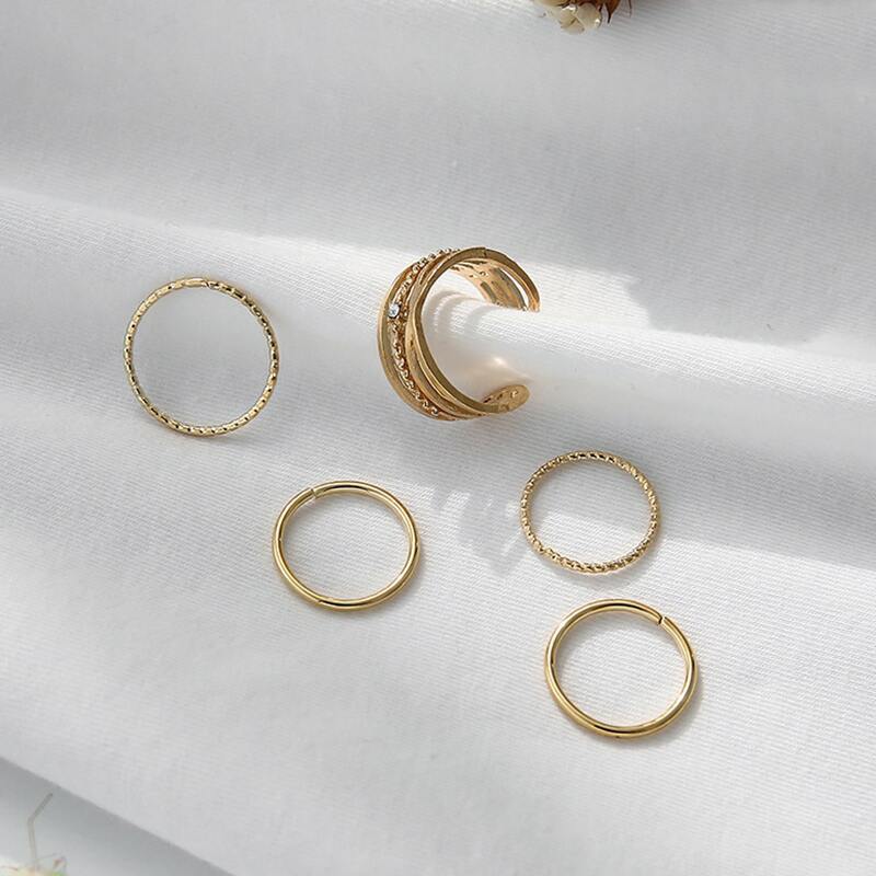 

5pcs Rhinestone Decor Ring, Gold