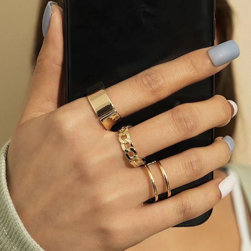 

3pcs Chain Design Ring, Gold