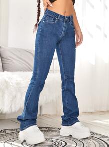 Washed Flare Leg Jeans - Medium Wash - View 3