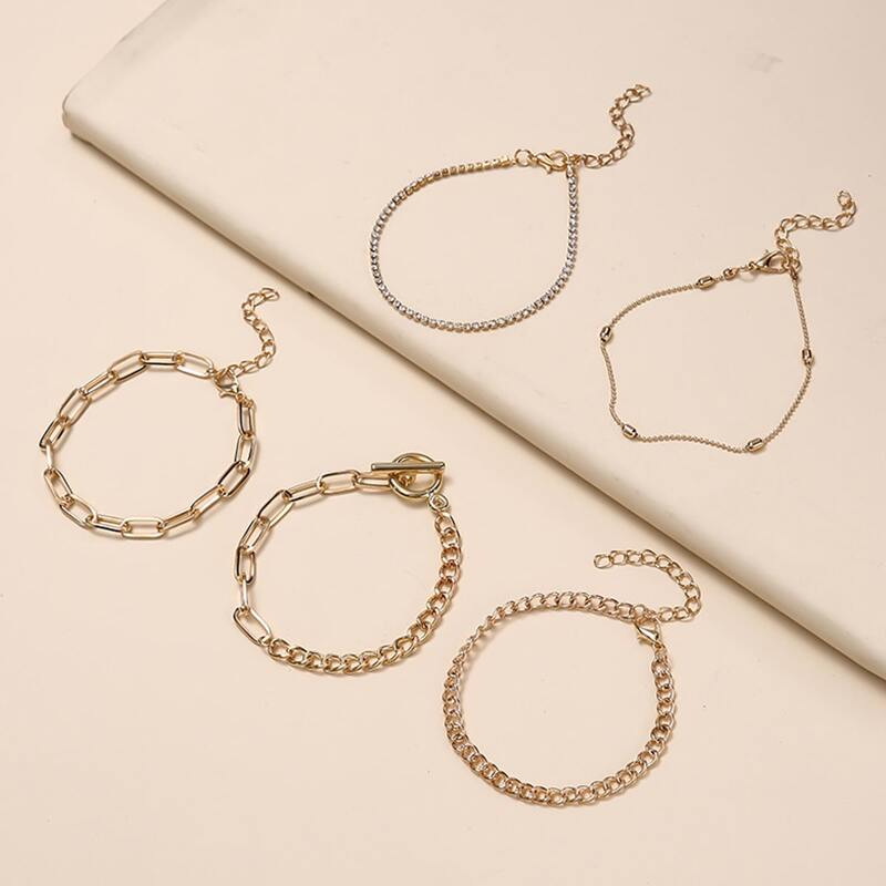 

5pcs Rhinestone Decor Bracelet, Gold