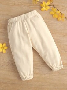 嬰兒素色斜口袋衛褲