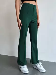 Chiquease Seam Front High Waist Flare Leg Pants - Dark Green - View 3