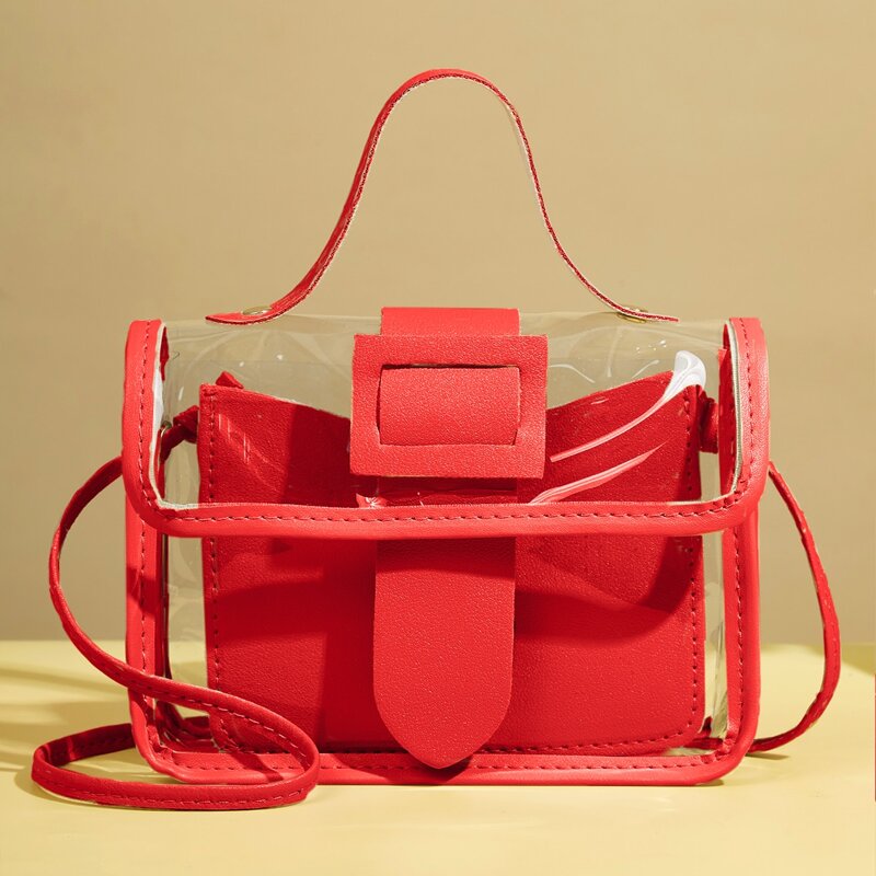 

Clear Flap Square Bag With Inner Pouch, Red