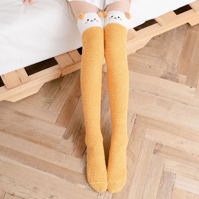 

Fluffy Cartoon Bear Over The Knee Socks, Yellow
