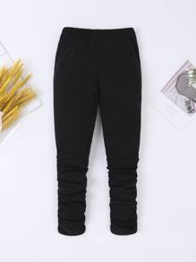 Niñas Pantalones de cintura elástica fruncido - Negro - Ver 2