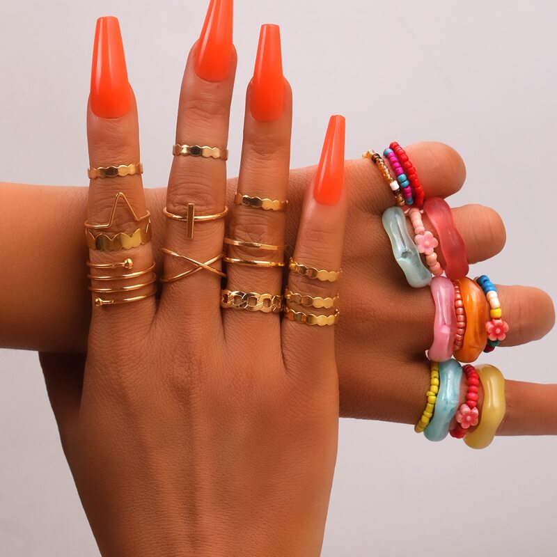 

27pcs Floral Decor Beaded Ring, Multicolor