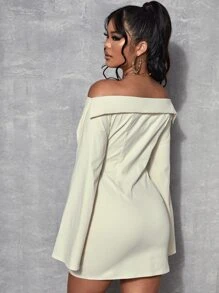 SHEIN SXY Vestido de hombros descubiertos con cordón delantero - Albaricoque - Ver 2