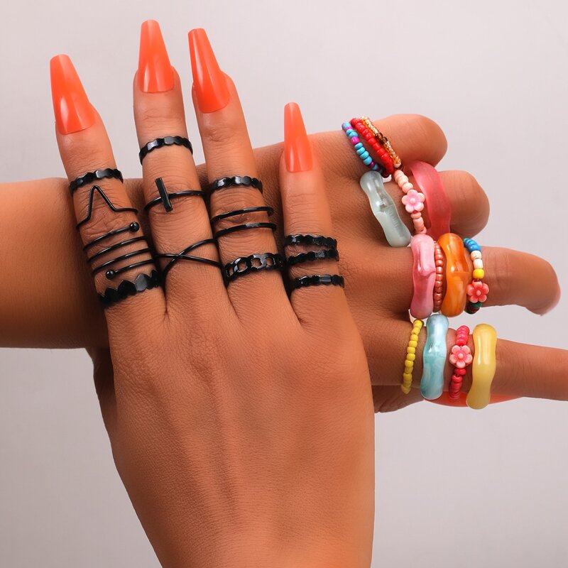 

27pcs Floral Decor Beaded Ring, Multicolor