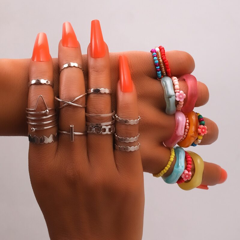 

27pcs Floral Decor Beaded Ring, Multicolor