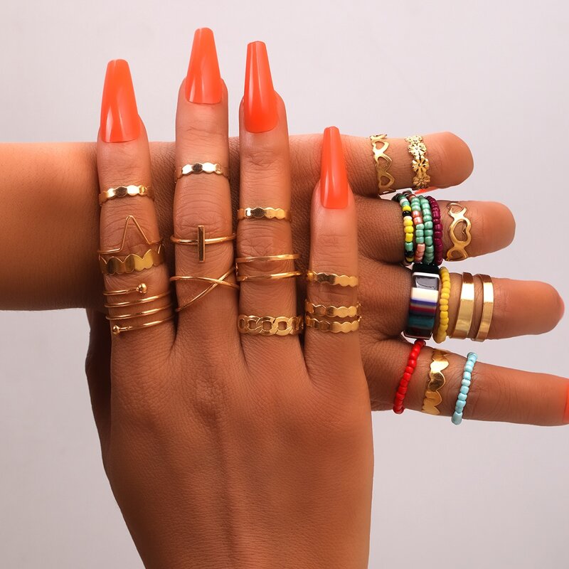 

26pcs Beaded Design Ring, Multicolor