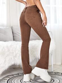 Jeans de pierna amplia con estiramiento alto - Marrón - Ver 2