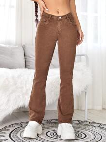 Jeans de pierna amplia con estiramiento alto - Marrón - Ver 4