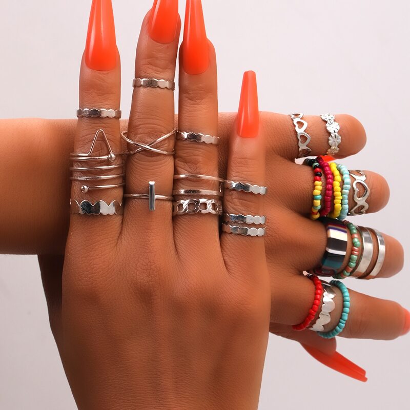 

26pcs Beaded Design Ring, Multicolor