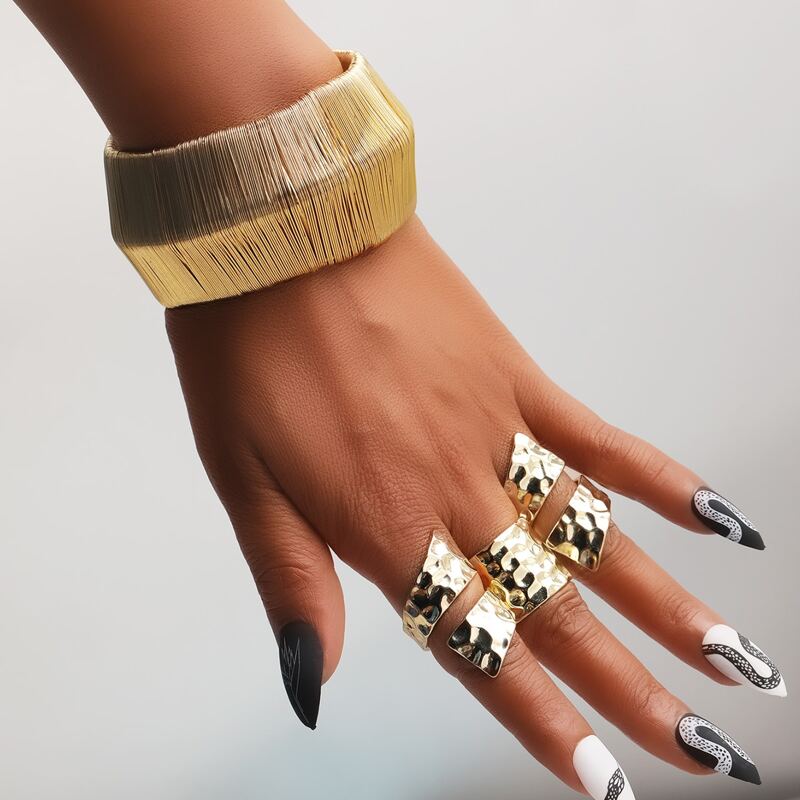 

3pcs Minimalist Ring & 1pc Cuff Bracelet, Gold