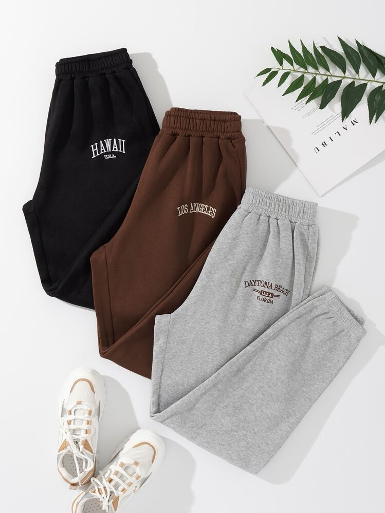 SHEIN Unity 3pcs Letter Graphic Thermal Lined Joggers - Multicolor - View 1