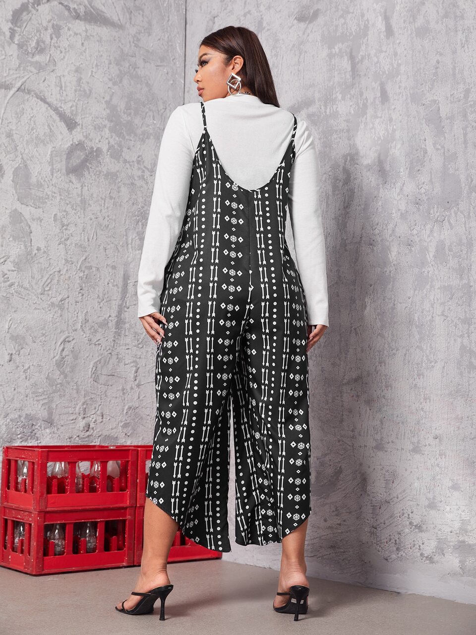 Plus Geo Print Asymmetrical Hem Cami Jumpsuit Without Top
