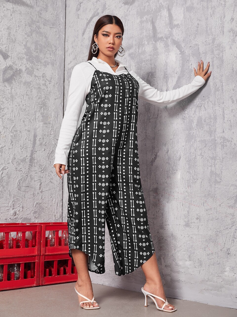 Plus Geo Print Asymmetrical Hem Cami Jumpsuit Without Top