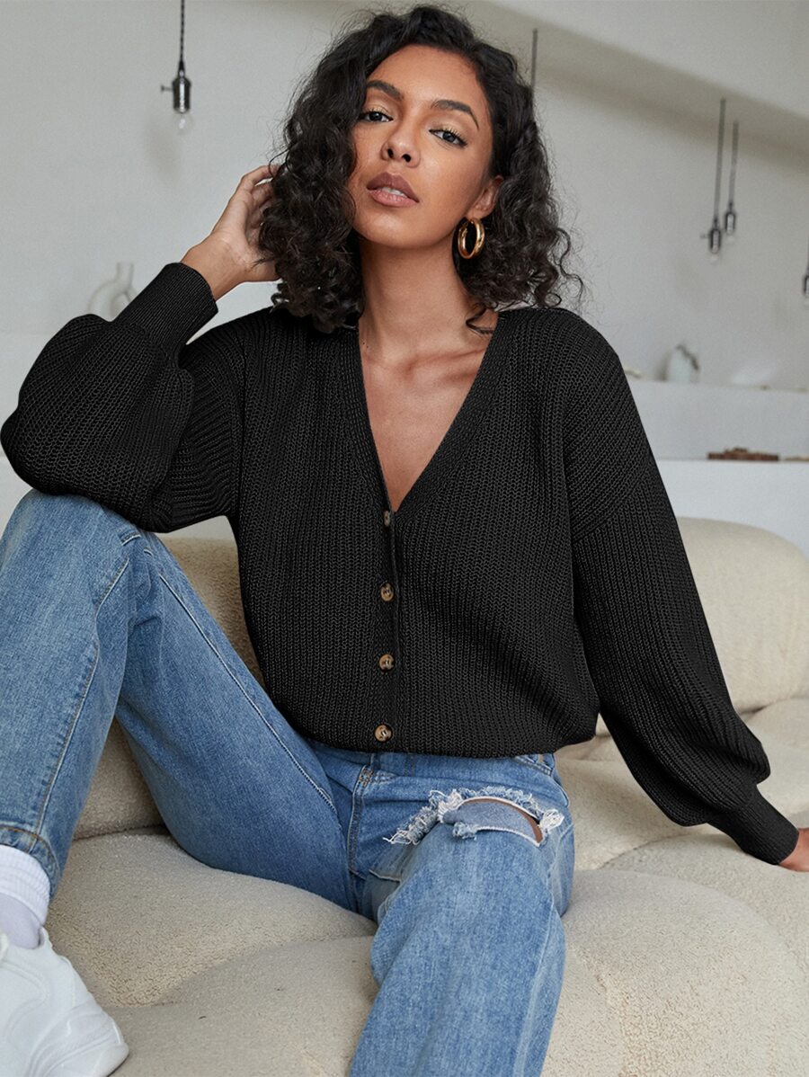Button Front Drop Shoulder Cardigan