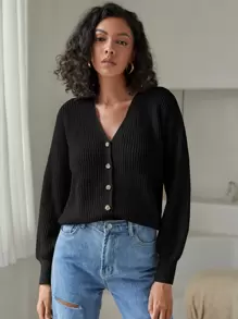 Button Front Drop Shoulder Cardigan